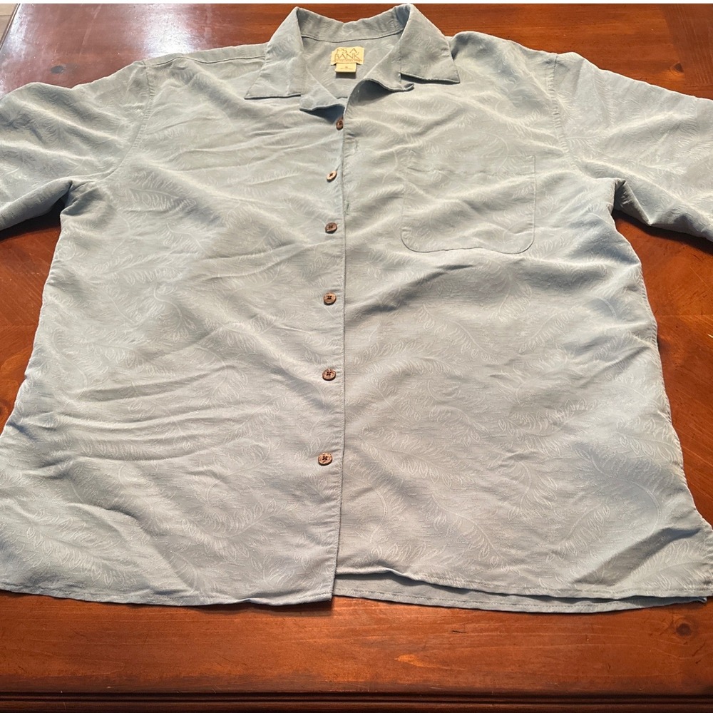 Jos. A. Bank Button Up Shirt Mens M Blue Excellent Jacquard Leaf Short Sleeve